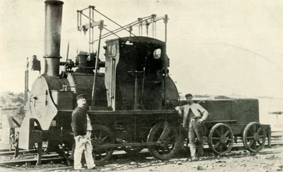 Una locomotora temprana de mina, c1930