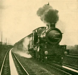 Una locomotora de la clase Star recogiendo agua a velocidad, Goring, Great Western Railway