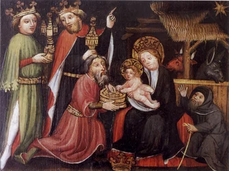 Adoración de los Reyes Magos, maestro desconocido, c. 1400; Evangelische Spitalstiftung Isny