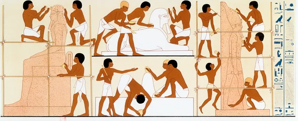Escultores egipcios antiguos trabajando en estatuas, c. 1842-1845