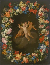Ángeles en una corona de flores II