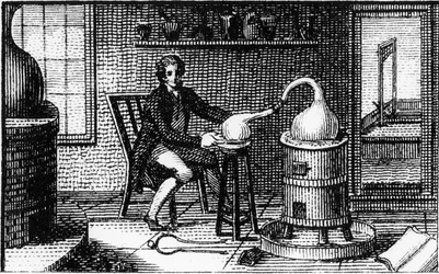 Antoine Laurent Lavoisier, químico francés del siglo XVIII, en su laboratorio