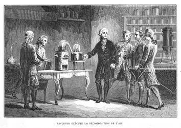 Antoine Laurent Lavoisier, químico francés, demostrando su descubrimiento del oxígeno, 1776 1874