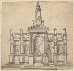 Tabernáculo con Forma Arquitectónica con un Santo y Cuatro Putti, ca. 1530-49