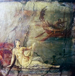 Ariadna Abandonada por Teseo, pintura mural romana de Herculano, siglo I