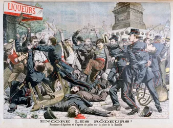 Criminales armados luchando con la policía, Place de la Bastille, París