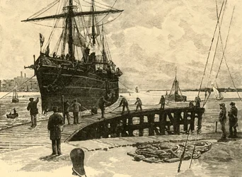 Llegada de un vapor a los muelles de Southampton, 1898
