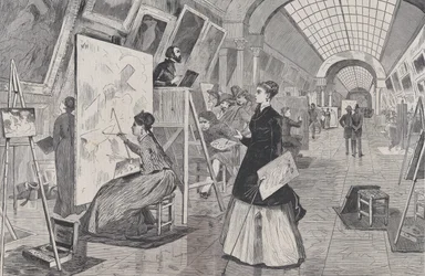 Estudiantes de arte y copistas en la Galería del Louvre, París Harper