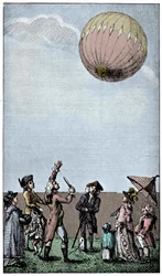 Ascensión de un globo Montgolfier, finales del siglo XVIII