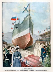 En Toulon, lanzamiento del acorazado ruso Cesarevitch, 1901