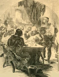 En un banquete dado por Harold, recibe la noticia de la invasión de los normandos, c1890