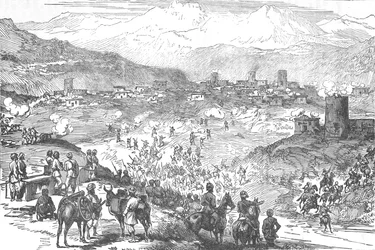 Ataque a una ciudad Afreedi, c1880