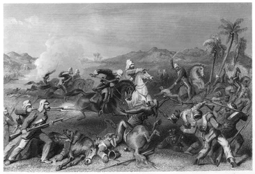 Ataque a los amotinados de Sealkote por la caballería irregular del General Nicholson, 1857, c1860