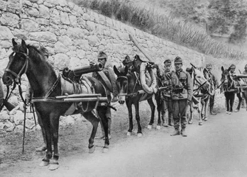 Soldados austriacos, guerra austro-italiana, batalla del Isonzo, Primera Guerra Mundial, 1915