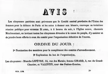 Aviso, de los carteles políticos franceses de la Comuna de París, mayo 1871