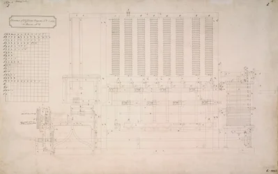 Motores de Babbage, dibujo de la vista lateral del Motor de Diferencias No 2