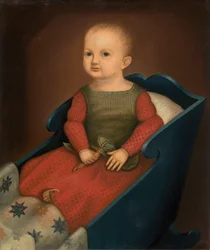 Bebé en cuna azul, c. 1840