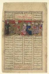 Bahram Chubina se encuentra con una dama que predice su destino, folio de un Shahnama