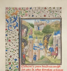 Baldwin de Boulogne entrando en Edesa en febrero de 1098. Miniatura de la Historia de Guillermo de Tiro, 1460s