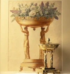 Cesta sostenida por dos mujeres, acuarela de Garneray