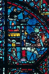 Batalla por una ciudad, vidriera, Catedral de Chartres, Francia, c. 1225
