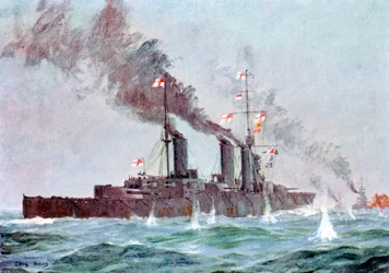 El crucero de batalla HMS Lion entrando en acción, Batalla de Jutlandia 31 de mayo - 1 de junio de 1916