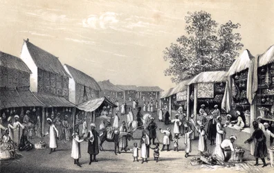 Bazar en Kabul, en la temporada de frutas, 1847