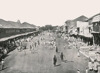 Escena de bazar, barrio nativo, Calcuta, India