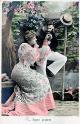 Ten cuidado, postal vintage francesa, c1900