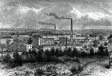 Molinos y pueblo de Bessbrook, Condado de Armagh, Irlanda, c1880