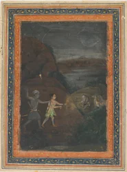 Bhils cazando ciervos por la noche, siglo XVIII