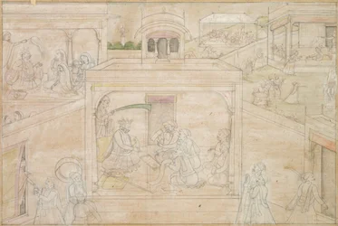 Consulta de Bhima con el Astrólogo: Escena de los Dibujos de Nala-Damayanti, c. 1790-1800