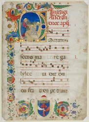 Bifolio extraído de un antifonario: Inicial D[ominus Iesus], c. 1425-1450