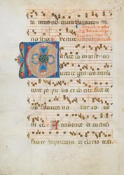 Bifolio con inicial C, de un antifonario, italiano, ca. 1320