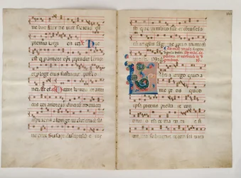 Bifolio con inicial L, de un antifonario, italiano, siglo XIV