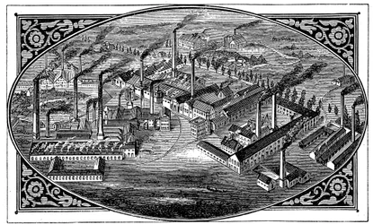 Vista aérea de las obras de Krupp, Essen, Alemania, 1876