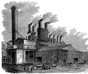 Altos hornos en Phoenix Iron and Bridge Works, Phoenixville, Pennsylvania, EE.UU., 1873
