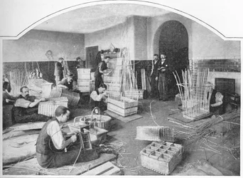 Cesteros ciegos trabajando, Tottenham Court Road, Londres, c1901 1903