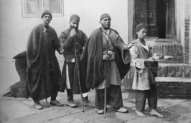 Mendigos ciegos de Teherán, Persia, 1902