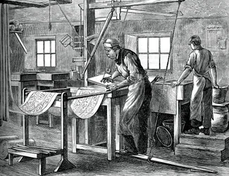 Impresores de bloques trabajando, c. 1880