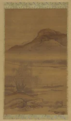 Barcas amarradas en el río nocturno, dinastía Qing, siglo XVIII.