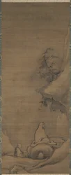 Bodhidharma meditando frente a un acantilado, finales de 1200