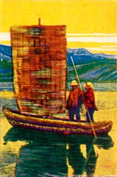 Balsa de vela boliviana hecha de juncos, c1928