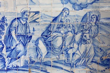 El vuelo a Egipto, azulejo en la iglesia de Bonfim, Salvador, Brasil