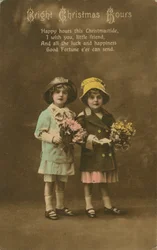 Horas brillantes de Navidad, tarjeta de Navidad vintage