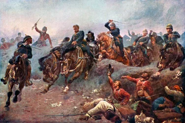 Artillería británica entrando en las líneas enemigas en Tel-El-Kebir, 1882