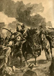 General británico Joseph Thackwell en la Batalla de Sobraon, Punjab, India, 1846 c1890