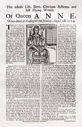 Hoja suelta publicada por la muerte de la Reina Ana, 1714
