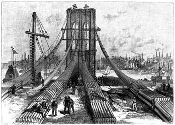 Puente colgante de Brooklyn, Nueva York, EE.UU.: anclaje de cables en la orilla de Brooklyn, 1883
