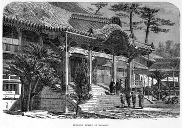 Templo budista en Nagasaki, Japón, c. 1880